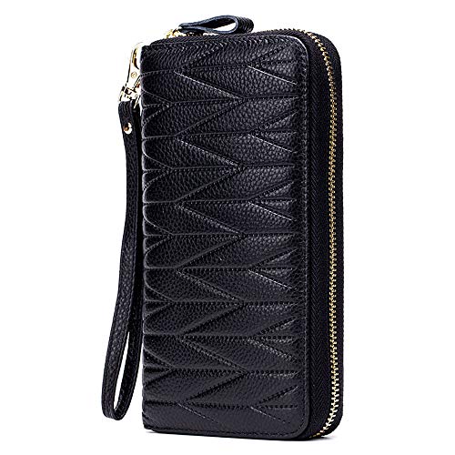 YOUNGSUN Womens Walllet RFID Blocking Leather Credit Card Wallet Money Organizers Holder Coin Purse Zipper Pockets Large Capacity Multi Card Case (Black,One Size)2