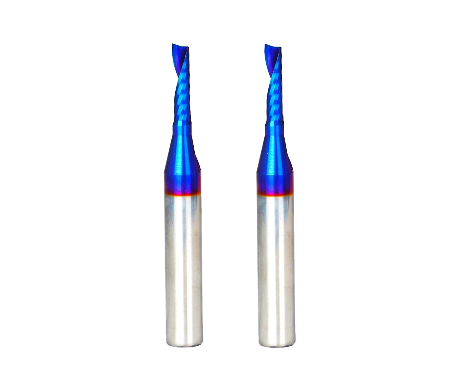DashHound 2PCS BRO02B Solid Carbide O Single Flute Up Cut Plastic Cutting Spiral Bit CNC Router Bit End Mill NACO Coated with 1/8 Inch Cutting