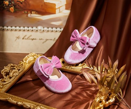 Image of PHIRAMIN Toddler Flower Girl Glitter Dress Shoes Little Girl Ballet Flats Bow Wedding Party