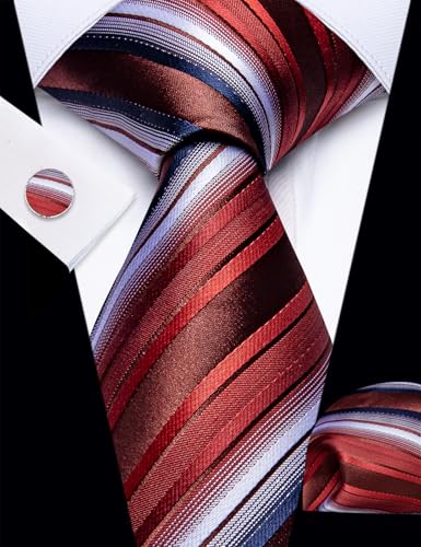Image of YourTies Striped Plaid Ties for Men Silk Formal Necktie Set | 3.15 inch(8cm) Woven Jacquard Mens Ties with Necktie Pocket Square Cufflink Tie Clip Lapel Pin for Wedding Business Party