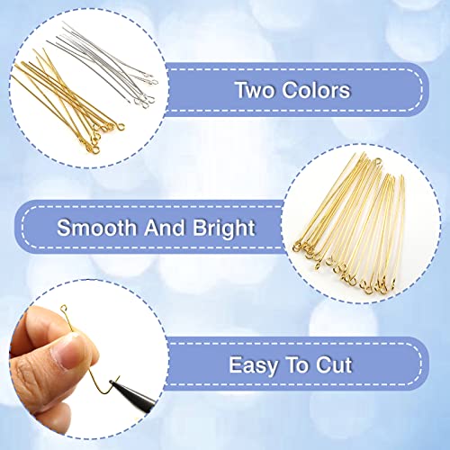 TOAOB 200pcs Open Eye Pins Brass Gold Tone and Silver Tone Eyepins 50mm for Beading DIY Crafts Jewelry Making - Image 3