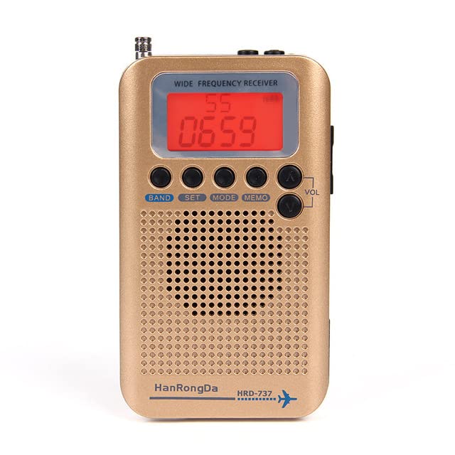 Electronics - Portable FM AM SW CB VHF RаԀiо Full-band Speaker Aviation Band RаԀiо AIR Maritime ATC Call HRD737 Tower Frеԛuепсу Receiver (Gold)