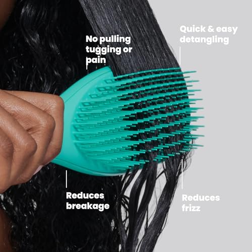 Image of Tangle Teezer Ultimate Detangler Curly Hair Brush, 3C to 4C, Aqua Green | Patented two-tier, firm-flex teeth detangle, reduce breakage & frizz on wet or dry hair; hairbrush for curly to coily hair