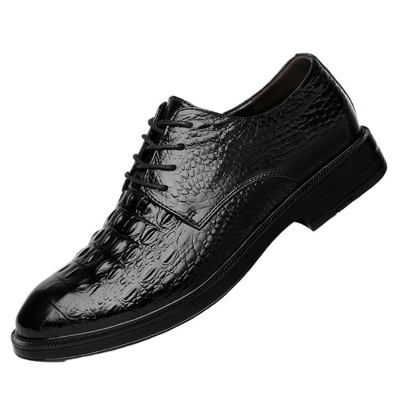 Men's Oxford Dress Shoes Lace-up Pointed Toe Genuine Leather Fashion Shoes with Crocodile Prints for Wedding, Party, and Formal Occasions