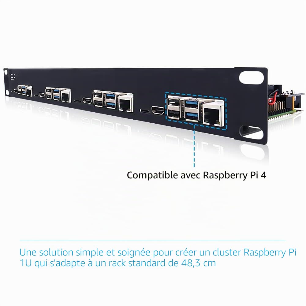 GeeekPi 1U Rack Kit for Raspberry Pi 4B, 19" 1U Rackmount Kit Supports 1-4 Units with 4pcs Raspberry Pi Fans, Aluminum Heatsinks, Micro HDMI to HDMI Boards, TF Card to FPC Boards for Raspberry Pi 4B
