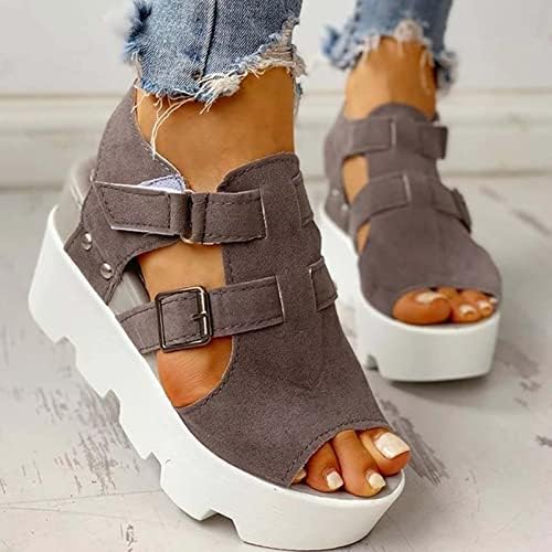 GLEYDY Women's Sandals, Summer Ladies Platform Shoes, Light Non Slip Soft Sole Open Toe Platform Sandals, Fashion Large Size Comfy Fish Mouth Women Platform Slipper,grey,35