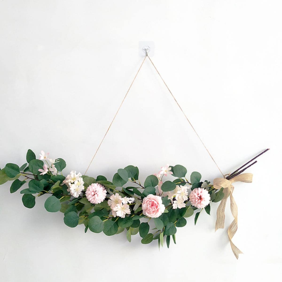 Artificiale verde eucalipto ghirlanda foglie vite foglia di seta finto rattan piante artificiali edera ghirlanda appeso a parete decorazioni di nozze-rosa chiaro