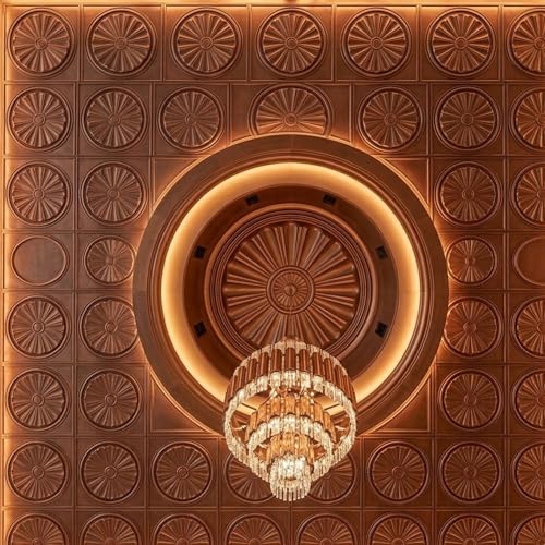 Image of Kayra Decor PVC Ceiling Panel 60x60 cm |Sunburst Panel|Red Copper|25 Tiles Cover 100 Sq Ft| Modern False Ceiling|Royal & Elegant Finish