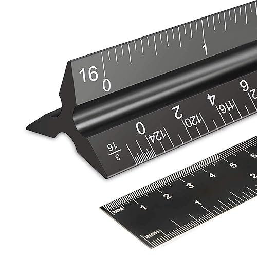 2 reglas de escala arquitectónica, escala de arquitecto de aluminio de 12 pulgadas, escala triangular, regla de escala, regla triangular, regla de