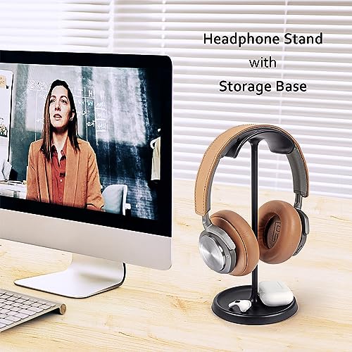 QinCoon Headphone Stand, Curved Headset Stand with Storage Tray, Heavy Base Gaming Headset Holder for AirPods Max, AirPods Pro, Beats, Bose, Sennheiser, Sony and More (Black) - Image 3