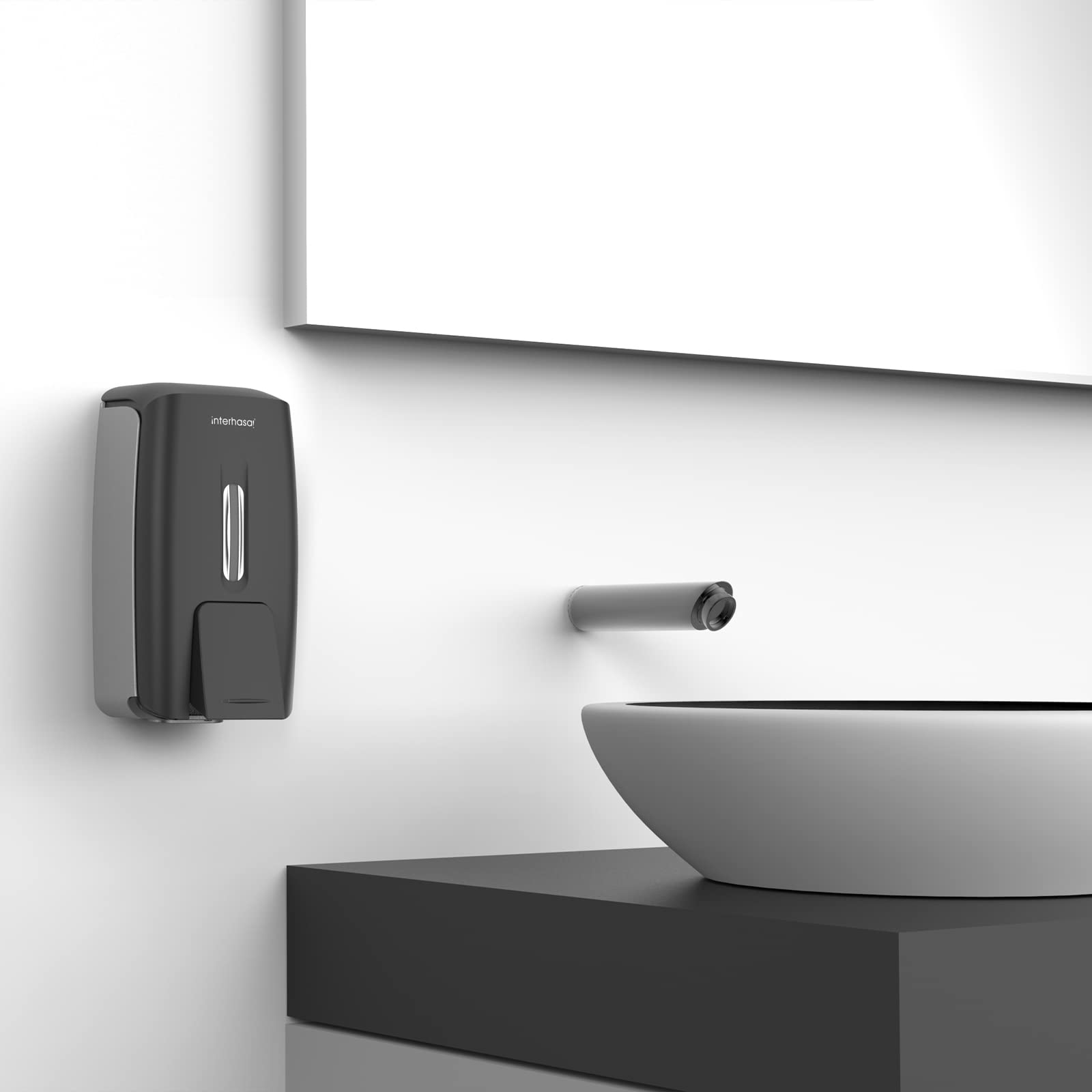 Interhas! - Dispenser manuale per sapone liquido, da parete, 800 ml, colore: nero