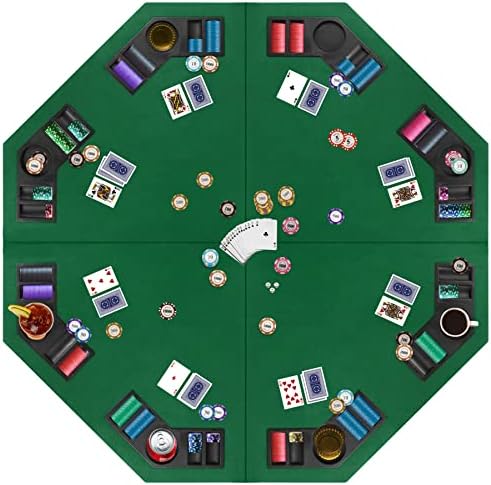 EVIEUN 48" Foldable Poker Table Top, 8 Player Texas Hold'em Layout with Cup Holders, Portable Anti-Slip Blackjack Poker Table Mat with Carrying Bag for Family Card Games