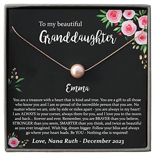 Be Wished Personalized Gifts for Granddaughter, Pearl Necklace with Meaningful Message, 14K Gold Filled or 925 Sterling Silver