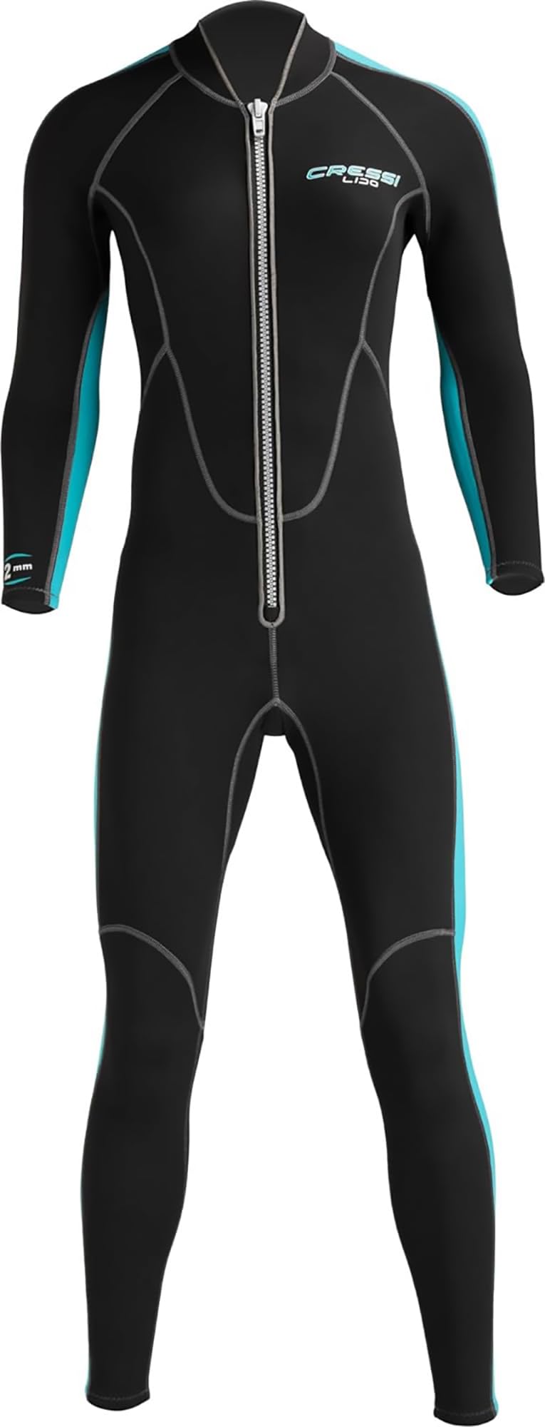 Lido Lady Monopiece Wetsuit 2mm - Einteiliger Damen-Neoprenanzug 2 mm für alle Wassersportarten, Schwarz/Aquamarin