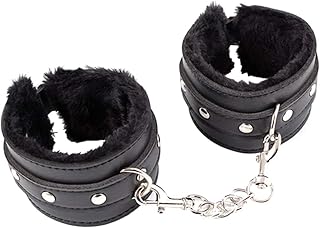 1 paire de bracelets en peluche noire en cuir PU avec manchettes et chevilles, taille réglable, convient aux hommes et aux femmes