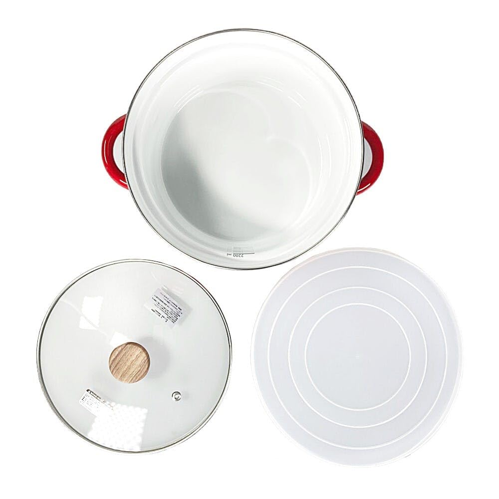 Amazon｜カインズ(CAINZ) ホーロー鍋 20cm レッド ふきこぼれ