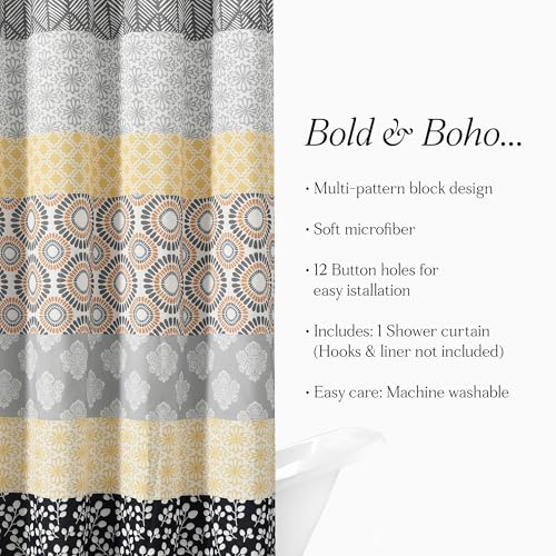 Image of Lush Decor Bohemian Stripe Shower Curtain, 72 inch W x 72 inch L, Yellow & Gray - Bathroom Curtain - Striped Shower Curtain - Boho Decor - Fabric Shower Curtains (Pack of 6)