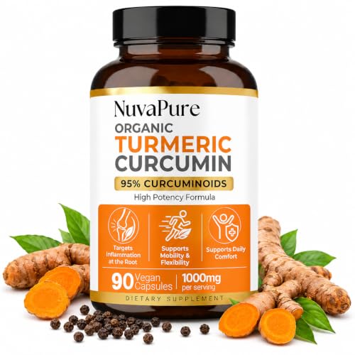Nuvapure Turmeric with Black Pepper Nuvapure Turmeric 1000mg Reduce Joint Stiffness Discomfort Long-Term Wear Daily Joint and Immune Health Support 90 Count (1 Bottle)