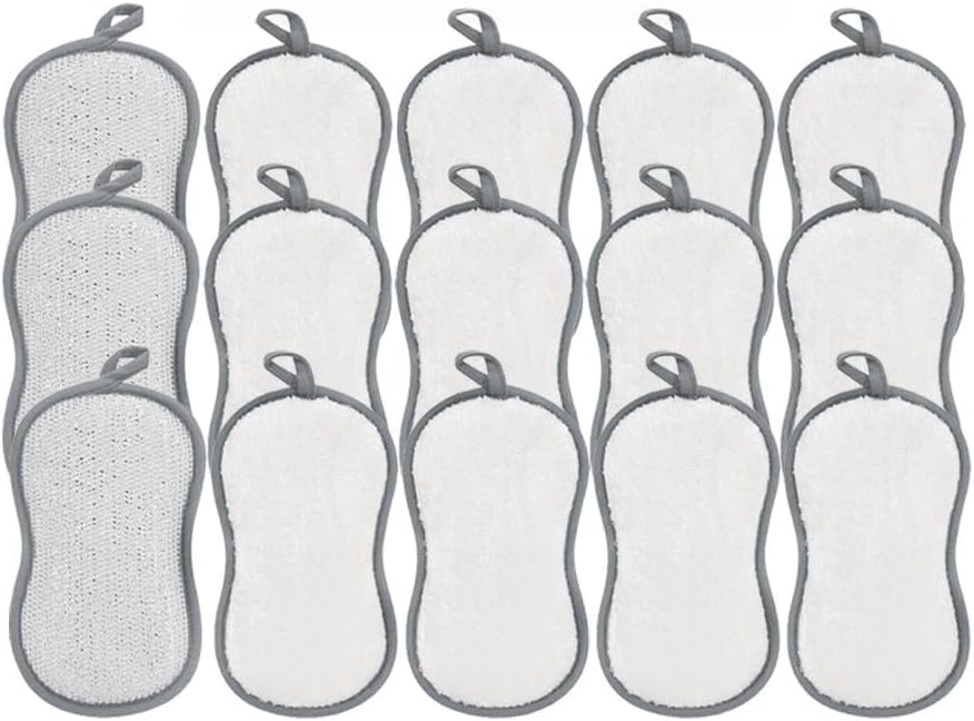 Cleaning Sponges, Multipurpose Heavy Duty Scrub Sponges, Double-Sided Sponge with Silver Stainless Steel and Multi-Layer Fiber, Kitchen Sponges for Cleaning Around The Home, Bathroom & More (15)