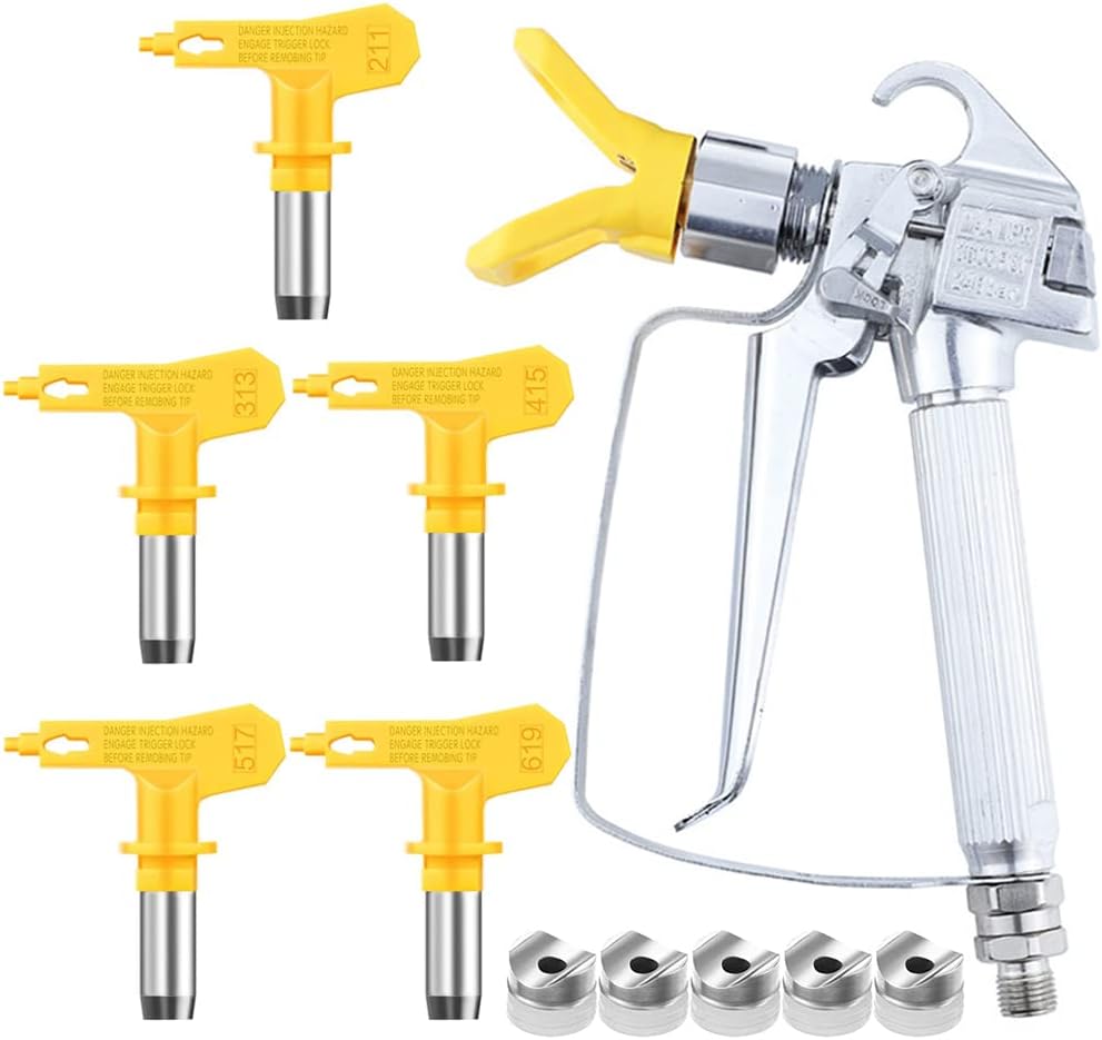 Airless Paint Sprayer Gun with 5Pcs Tips and Nozzle Guard