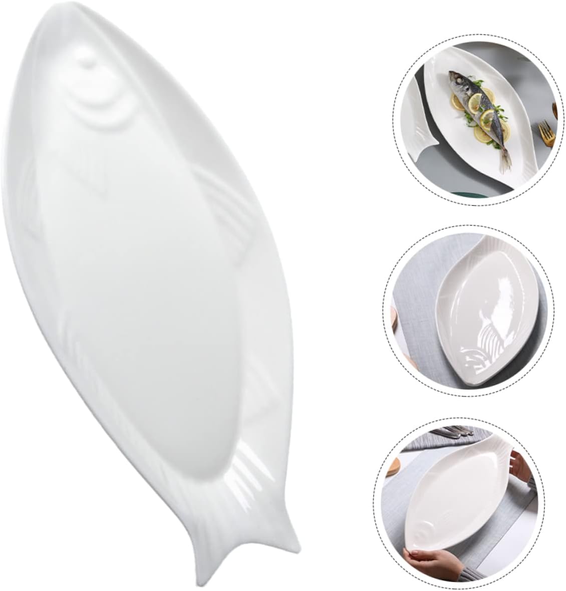 Kichvoe Large Fish Bowl Ceramic Fish Platter Fish Shaped Food Plate 18 Inch Dessert Appetizer Dish Snack Serving Tray Fruit Storage Plate for Sushi Dinner Tableware White Table Tray