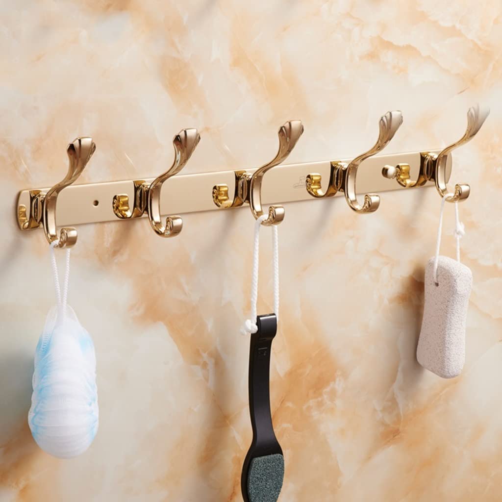 Kleiderhaken, Edelstahl-Kleiderhaken, Wandgarderobe, Wandhaken for Mantel, Handtuchtaschen, Eingangsbereich, Badezimmer Badezimmer (Color : Gold, Size : 5 Hooks)