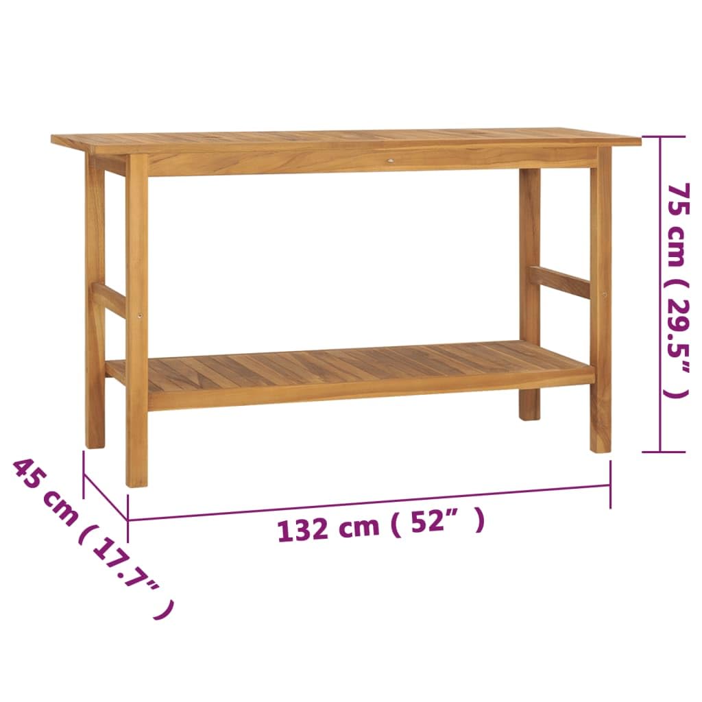 Mueble de lavabo de madera maciza de teca, mueble de baño con compartimento de almacenamiento, 132 x 45 x 75 cm, madera maciza con asas de níquel cepillado