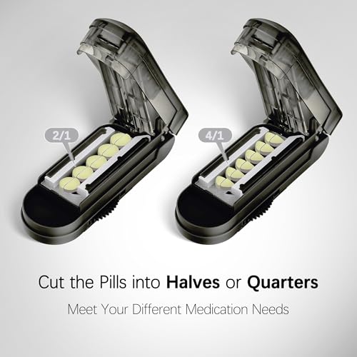 Image of Pill Cutter Splitter for Small and Tiny Pills, Pill Splitter for Multiple Pills at a Time with Centering Device and Stainless Steel Blade (Black)