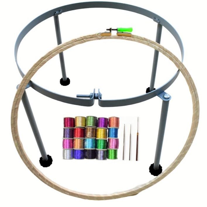 Prabhas Designs - 18" inch Aari / Maggam Embroidery Stand with 20 Multi-Color zari Thread, 3 aari Needles, and Wrapped 18-inch Wooden Frame || Heavy Sturdy Legs || Wrapped Frame-image-19