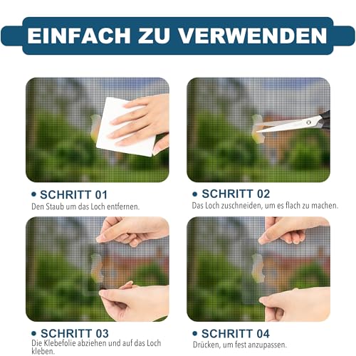 Fliegengitter Reparatur Set 65 Stück, 4 Größen Fensterbildschirm-Reparaturband, Insektenschutz Fliegengitter Fenster Reparatur Klebeband,Verhindern Moskitos Insekten,Stark Selbstklebend Glasfaser,Grau