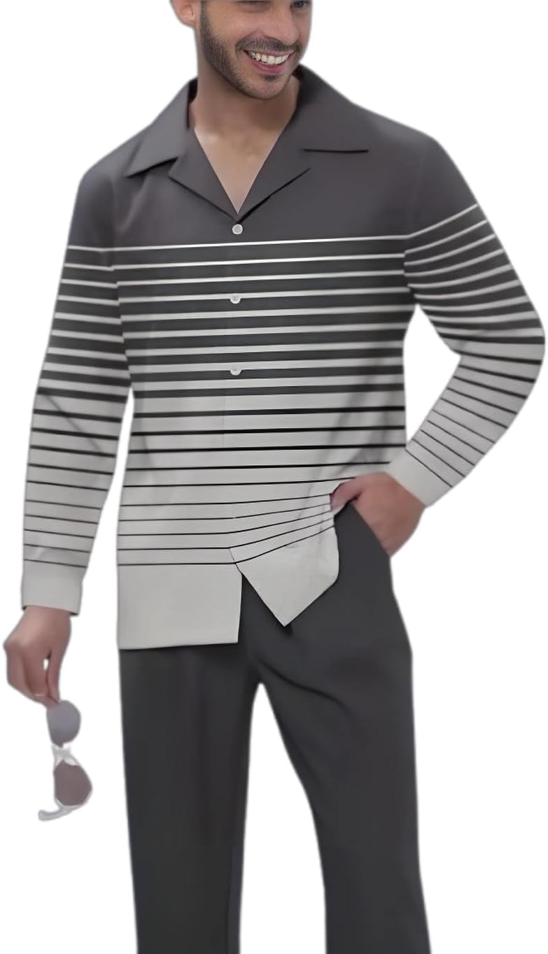 Men's Casual 2 Piece Dress Shirts Pants Suits Long Sleeve Leisure Shirts Pants Sets S-5XL