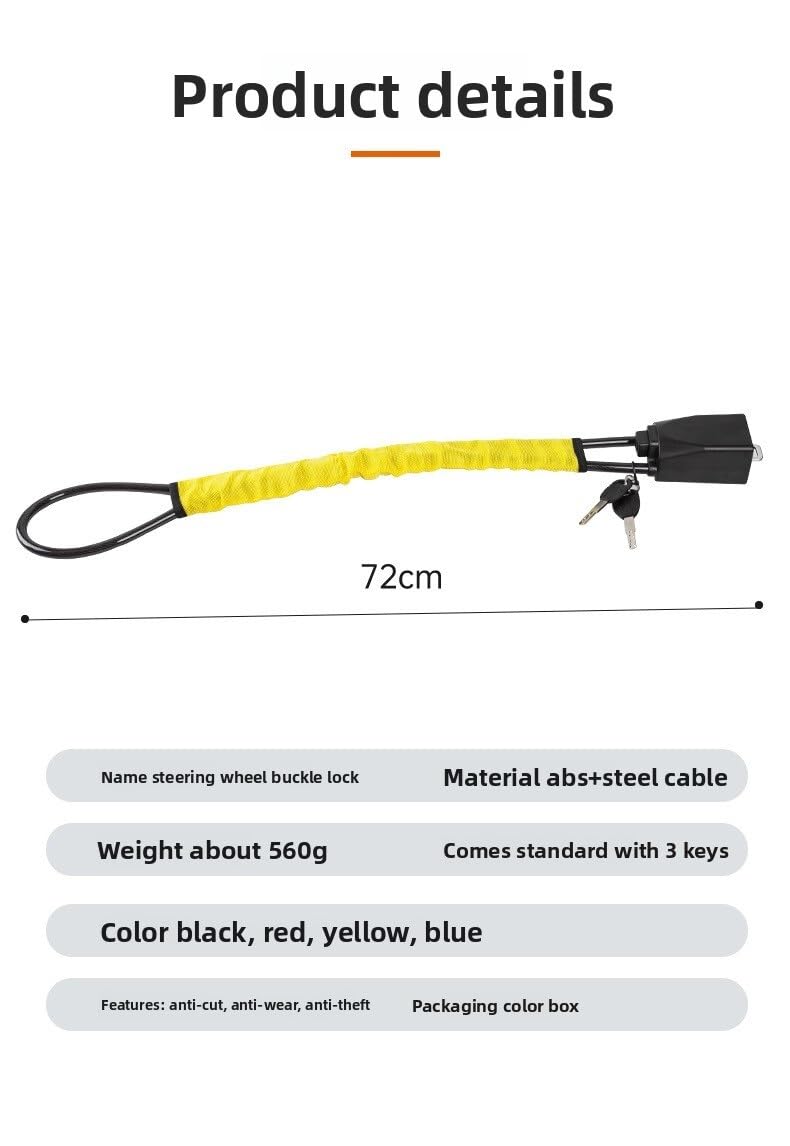 Cierre del cinturón de Seguridad del Volante con, Bloqueo del Volante Robo Coche cinturón de Seguridad Cable Acero Multicolor(Black)