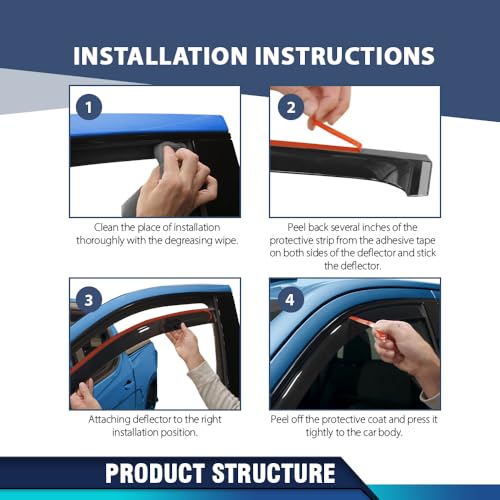 Image of PIT66 in-Channel Window Rain Guards Compatible with Chevy Colorado Crew Cab 2023 2024 2025, Fit GMC Canyon Crew Cab 2025, Not Fit Ext /Double Cab Window Deflectors Vent Visors Smoke 4 PCS