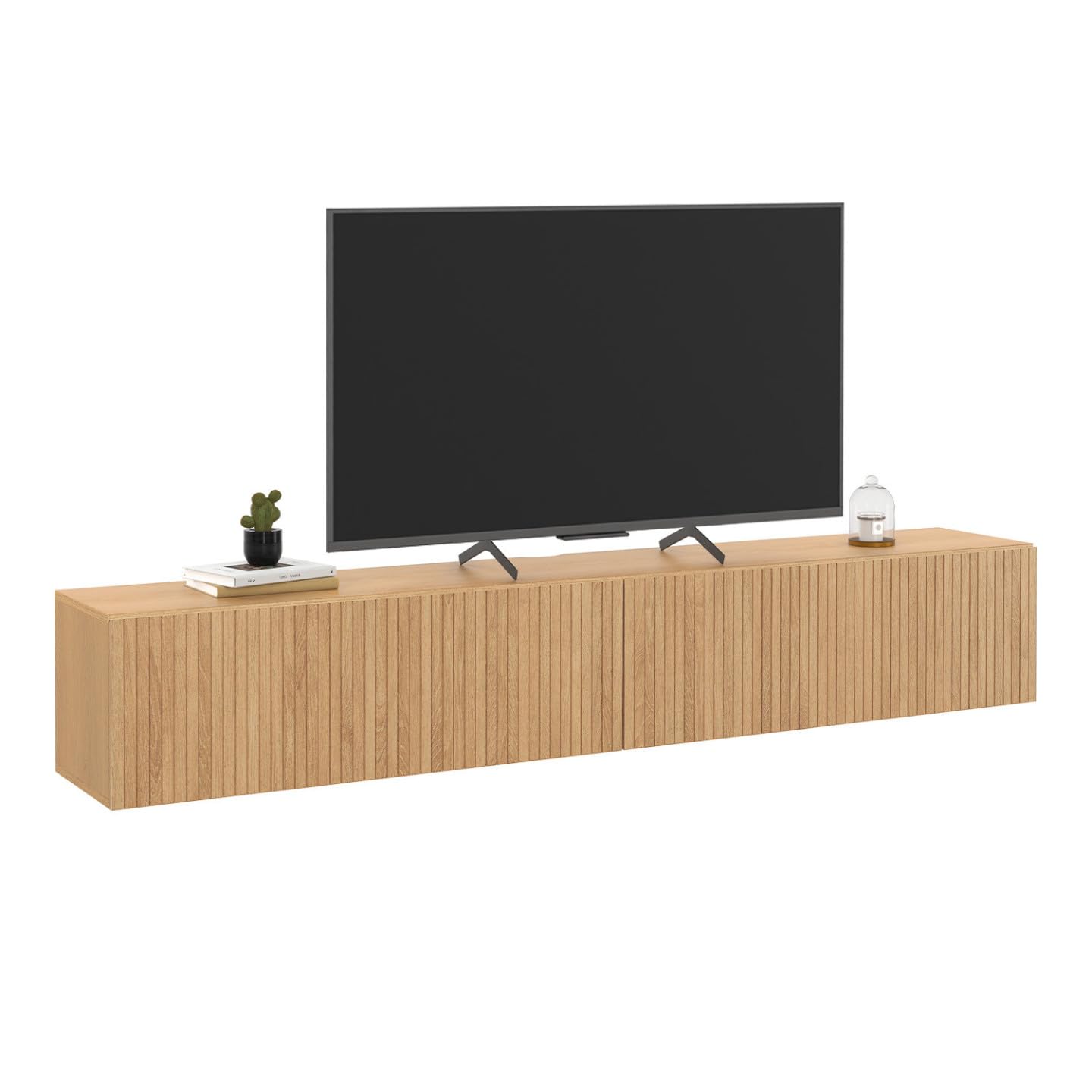 IDMarket - Meuble TV 180 cm Suspendu Juliette 2 Portes Lattes tasseau Bois Coloris chêne