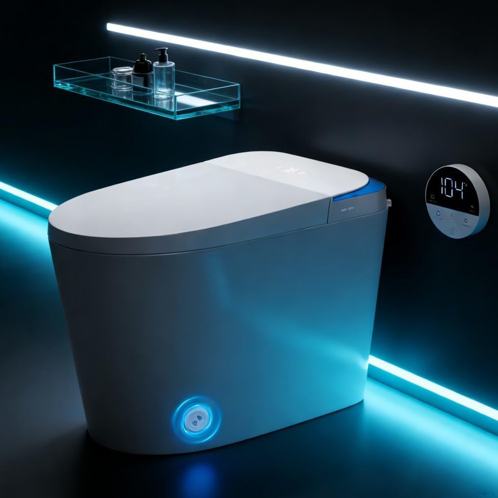 Smart Toilet with Heated Seat & Automatic Open/Close Lid, 1000g MaP Dual Flush (1.0/1.27 GPF) Tankless One-Piece with Foam Shield, Foot Sensor, Night Light & Blackout Flush in ADA Height