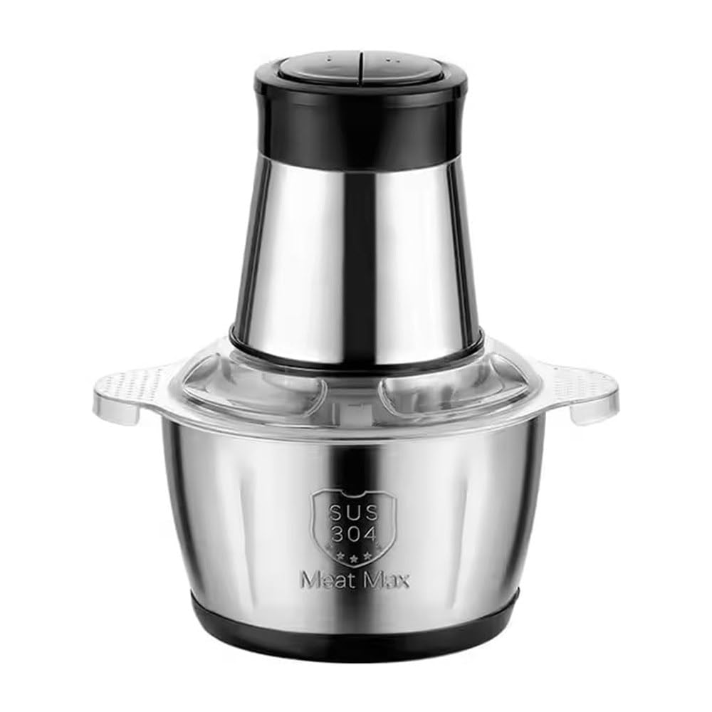 Electric Meat Chopper With 2L Stainless Steel Bowl, Heavy Motor With 2 Speed Modes For Kitchen Food Processor, With 4 Sharps Blades to use chopping Meat, Vegetables (Black)