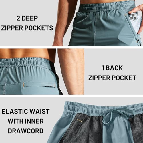 Image of MIER Men's Quick Dry Running Shorts with Zipper Pocket Elastic Waist Athletic Workout Exercise Shorts