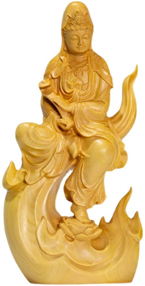 Estatua de Buda,Estatua de Buda Decoración, Talla de Madera Estatua de Buda Bodhisattva Estatua Modelo Madera Maciza Artesanía Habitación Familiar Escritorio Colección Decoración Regalo