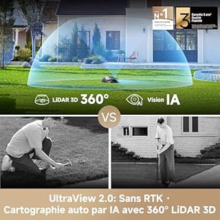 MOVA LiDAX Ultra 1200 Robot Tondeuse sans Fil périphérique, Recommandé 1200 m², Cartographie IA & LiDAR 3D 360° sans RTK, Coupe Bordures 5 cm, Sécurité Animaux, Toutes Terrains, Tonte en U Efficace