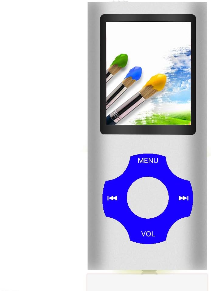 Tomameri - Portable MP3 / MP4 Player with Rhombic Button, Including a Micro SD Card and Support Up to 64GB, Compact Music, Video Player, Photo Viewer Supported (Blue-with-Silver)
