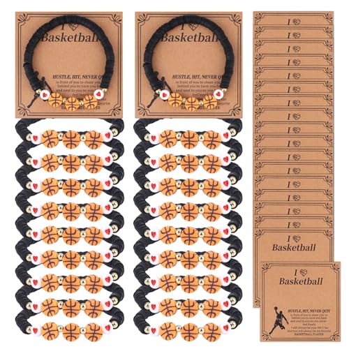 20pcs Basketball Bracelets, Basketball Gifts Beaded Sport Bracelet with Inspirational Cards Team Gifts Jewelry Accessories for Sport Lovers Players Party Favors Presents (Black)