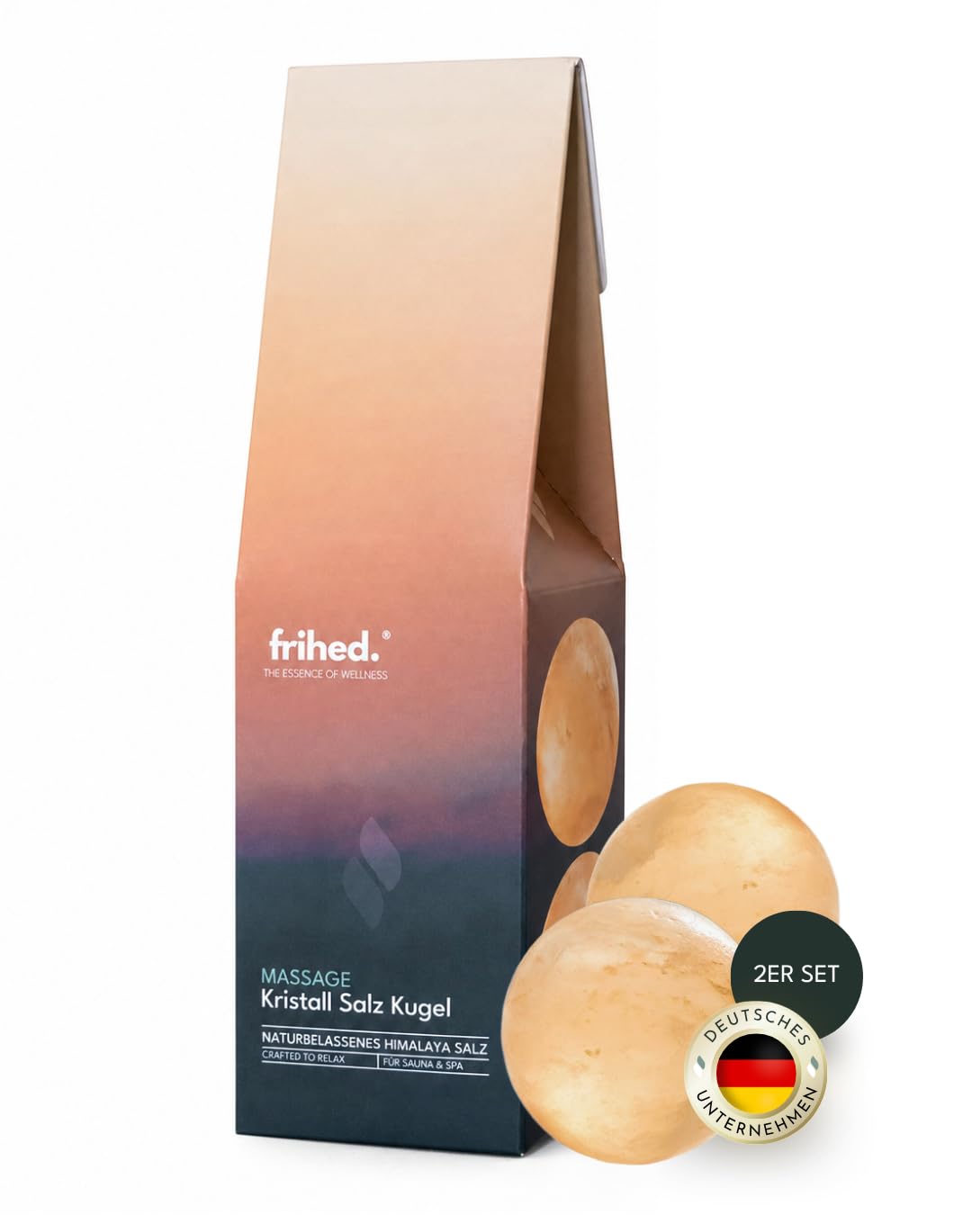 frihed.® Kristallsalz Massagekugel 2er Set - 100% natürliches Himalayasalz - Premium Sauna Accessoire für Männer und Frauen - Saunasalzkugel - Marke in Lüneburg