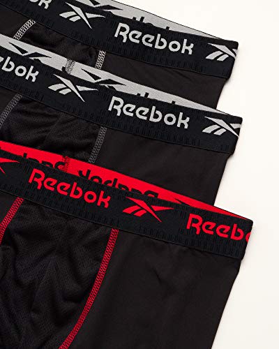 Reebok Men's Compression Long Length Performance Boxer Briefs (3 Pack), Size Small, All Black2
