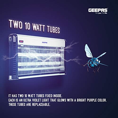 Geepas Fly and Insect Killer | Powerful Fly Zapper 20W UV Light | Electric Indoor Bug Zapper Insect Killer Fly Trapper Fly Swatter | Zap Kill Catch Trap Flying Insects Mosquito Wasp, 80 Feet