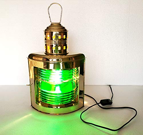 15 Vintage Nautico In Ottone Massiccio Starboard Lanterna Elettrica Colore Verde Home Decor