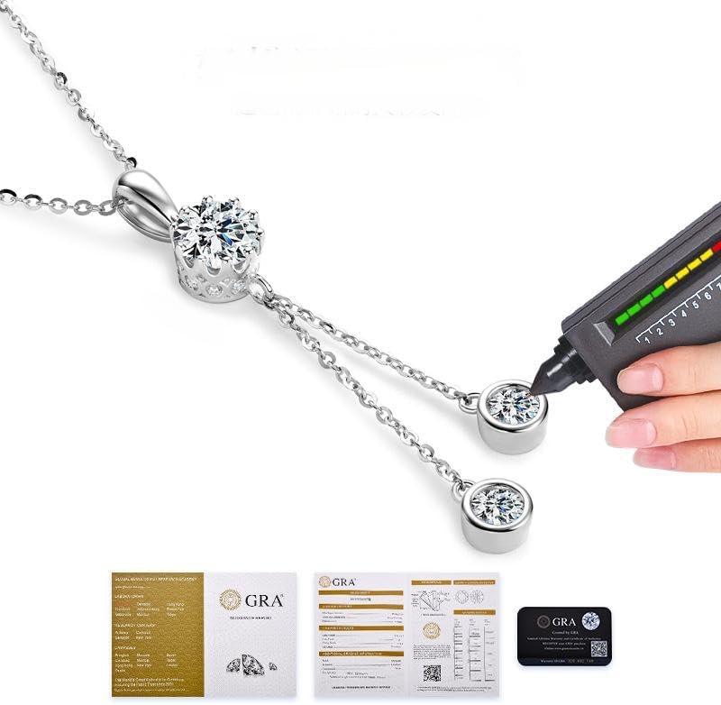 Moissanite Necklace with 925 Silver Three-Stone Pendant on a Slim Adjustable-Length Chain - Image 5