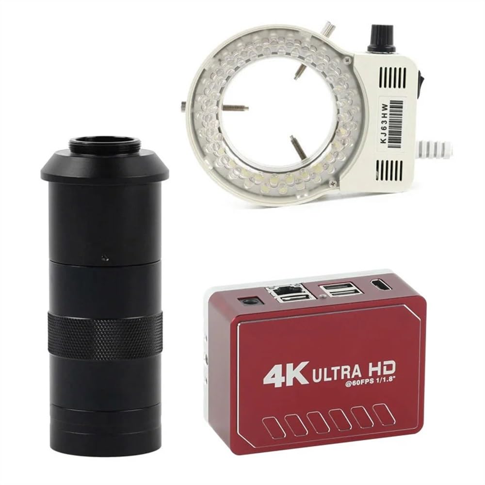 Microscope 4K UHD 60FPS 8MP HDMI USB3.0 LAN Electronic Digital Microscope Camera w/with 100X Lens Light for Phone Repair PCB Soldering