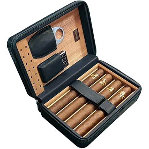 Prestige Import Group - The Manhattan Ostrich Motif Leather Travel Humidor Cigar Case with Zipper Closure - Color: Black Cover