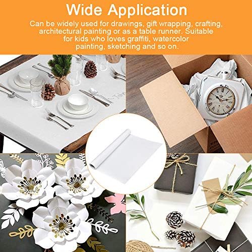 WANTOUTH Drawing Paper Roll 44cm*10M Sketching Roll Easel Paper Roll Wide Tracing Paper Roll Graffiti Drawing Paper Construction Graph Paper Painting Paper Roll White Wrapping Paper for Blueprint