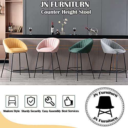 Janoray Counter Height Stools Linen Fabric 26 Inch Bar Stools Modern Kitchen Stools With Backrest Footrest For Desk/Dining Room/Shop Set Of 2, Yellow #TOP5